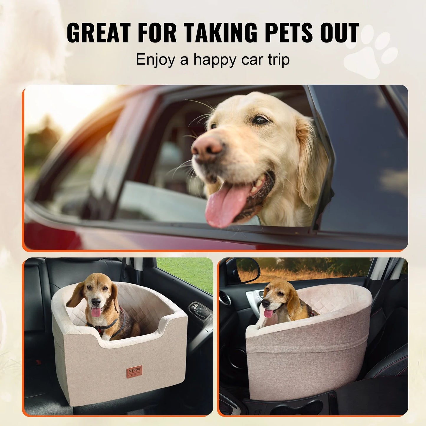 Tailored Travels - Dog Booster Car Seat Pet Car Seat for Small Medium Dog up to 55 Lbs Brown
