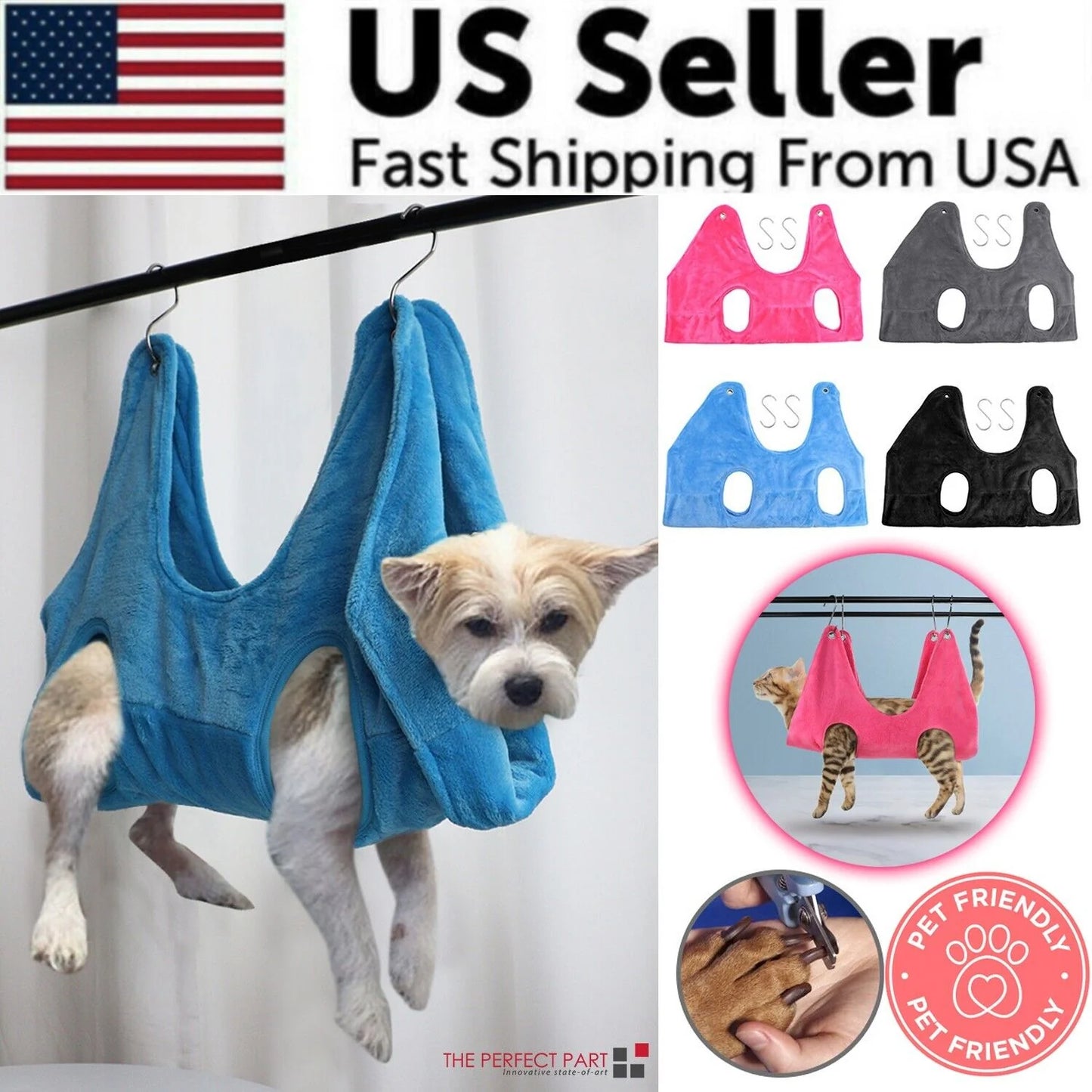 TrimHelper Pro - Pet Dog Cat Grooming Hanging Hammock Harness Breathable Groom Helper US