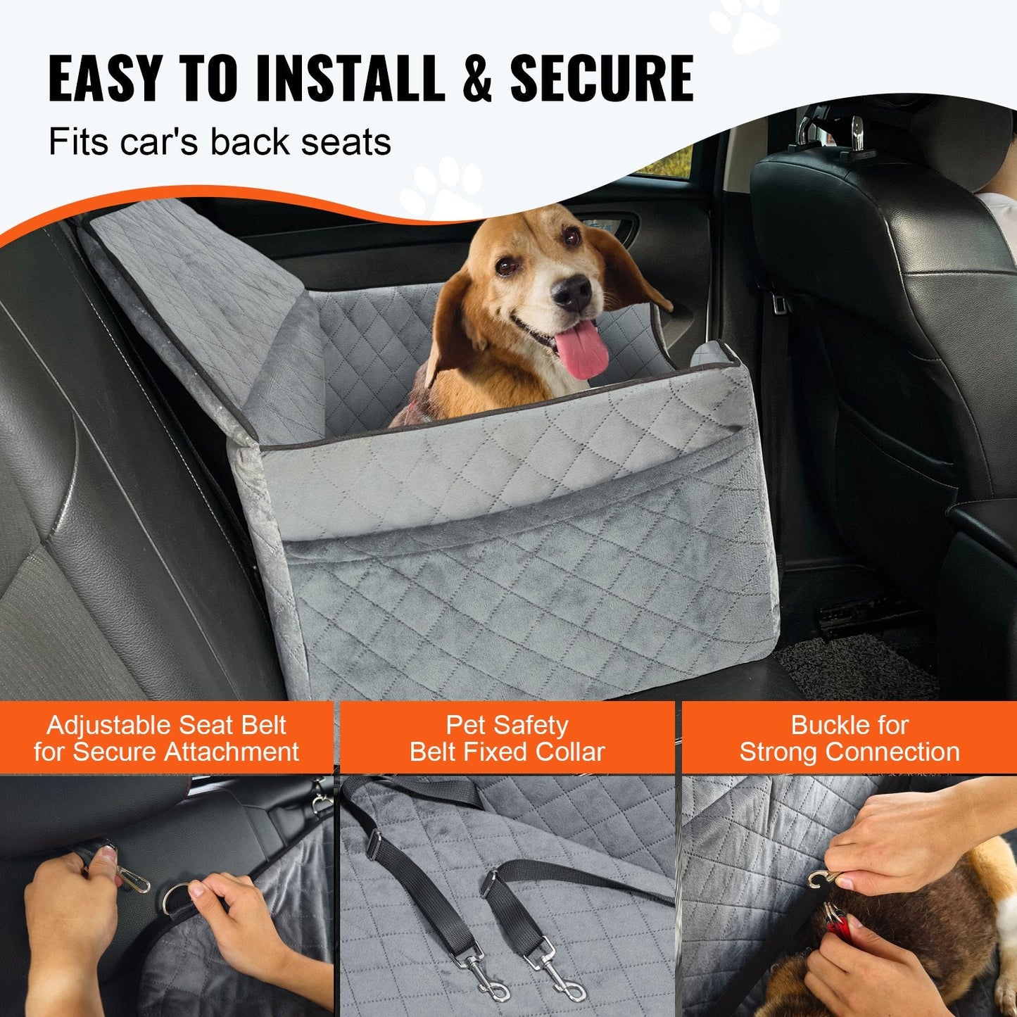 Tailored Travels - Dog Booster Car Seat Pet Car Seat for Medium Large Dog up to 55 Lbs Gray