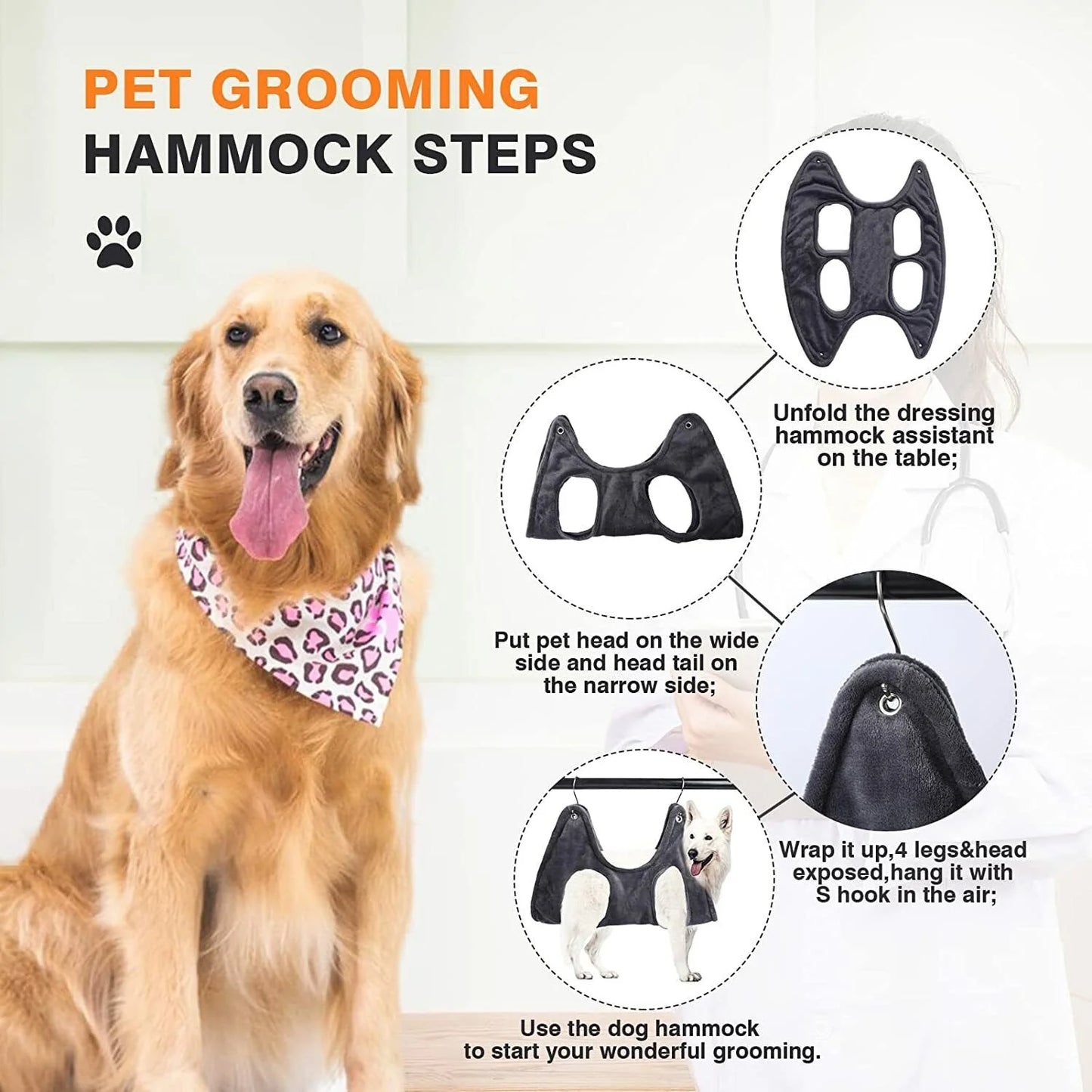 TrimHelper Pro - Pet Dog Cat Grooming Hanging Hammock Harness Breathable Groom Helper US