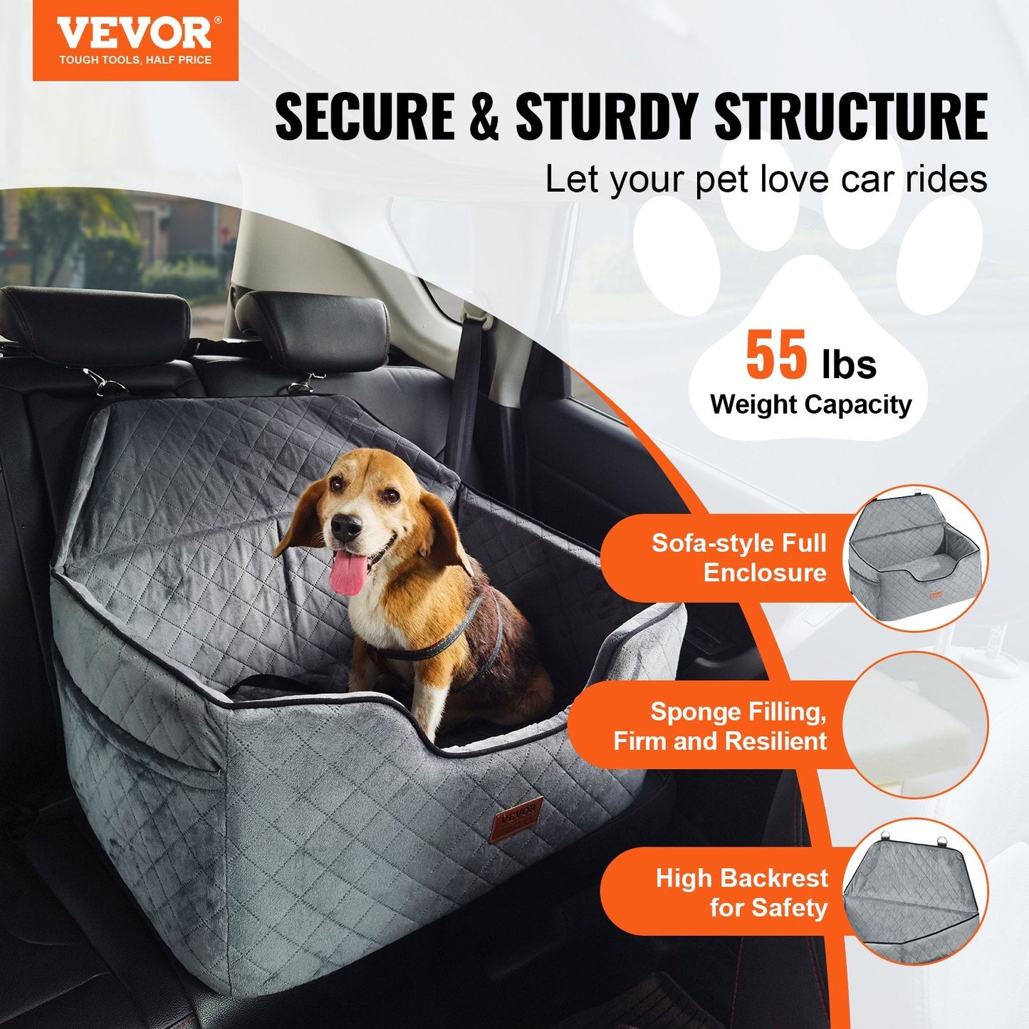 Tailored Travels - Dog Booster Car Seat Pet Car Seat for Medium Large Dog up to 55 Lbs Gray