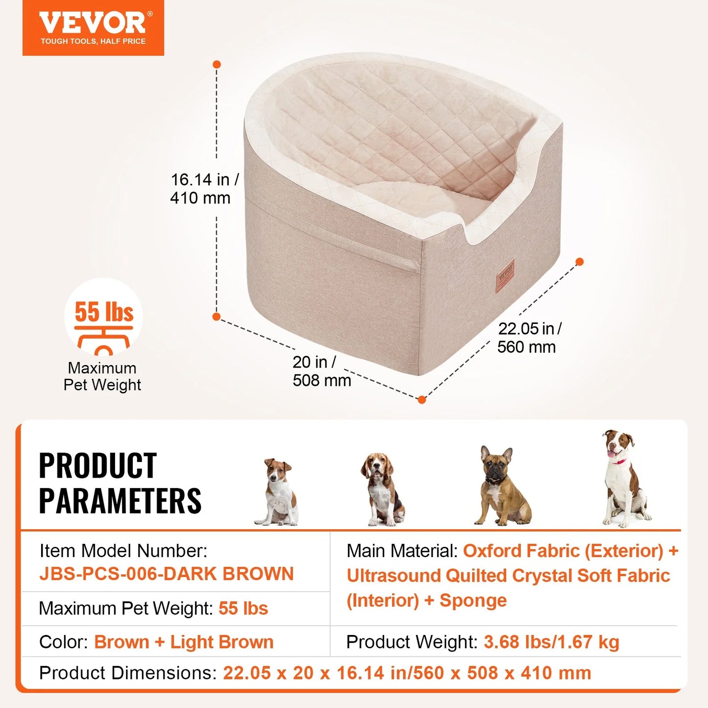 Tailored Travels - Dog Booster Car Seat Pet Car Seat for Small Medium Dog up to 55 Lbs Brown