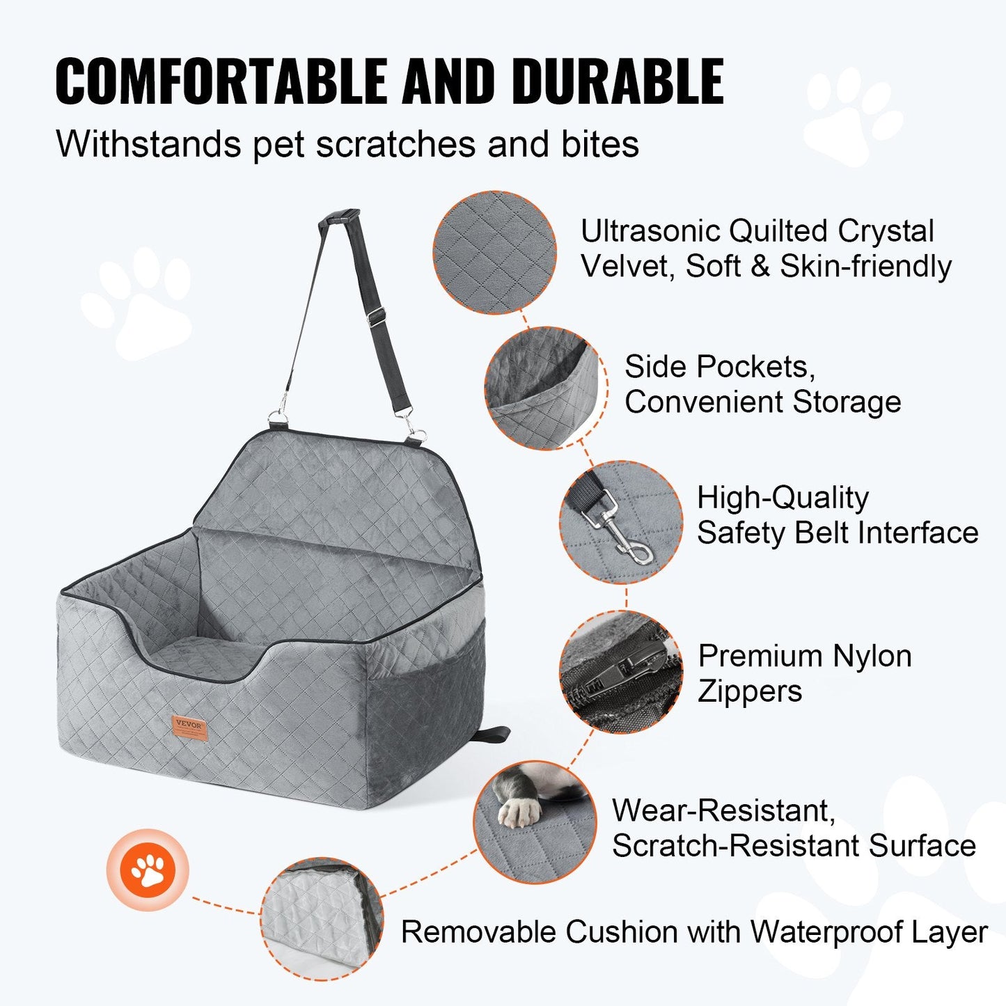 Tailored Travels - Dog Booster Car Seat Pet Car Seat for Medium Large Dog up to 55 Lbs Gray