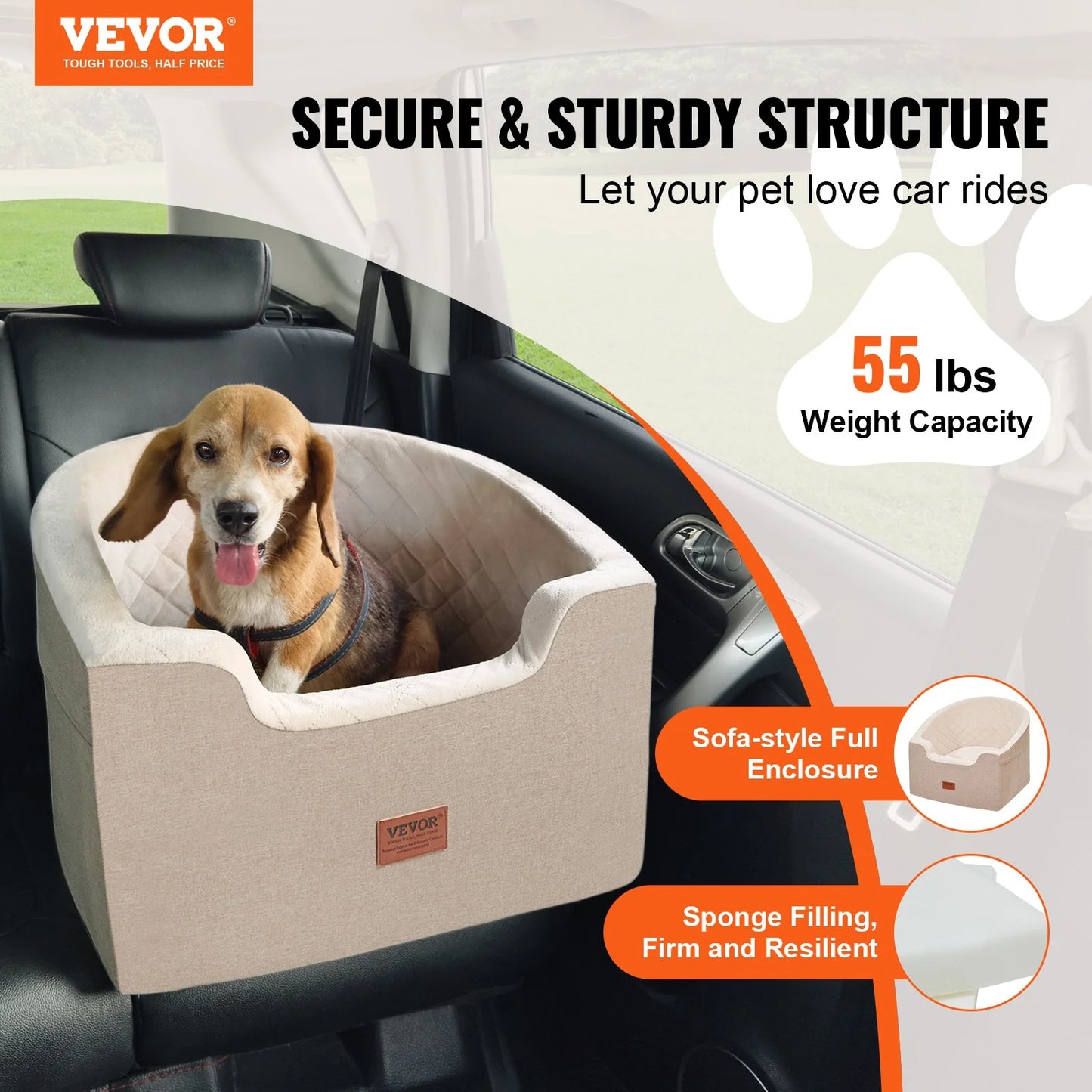 Tailored Travels - Dog Booster Car Seat Pet Car Seat for Small Medium Dog up to 55 Lbs Brown