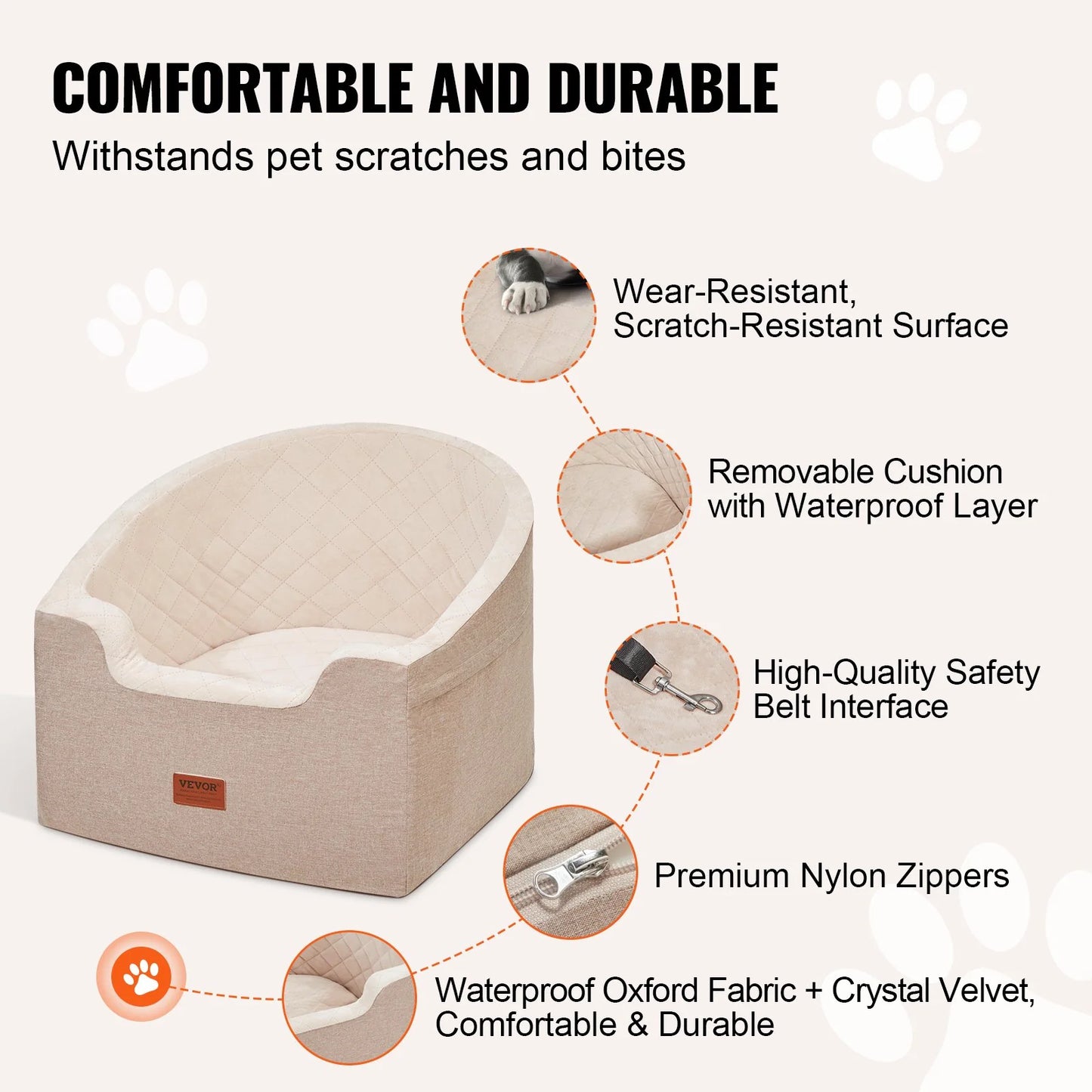 Tailored Travels - Dog Booster Car Seat Pet Car Seat for Small Medium Dog up to 55 Lbs Brown