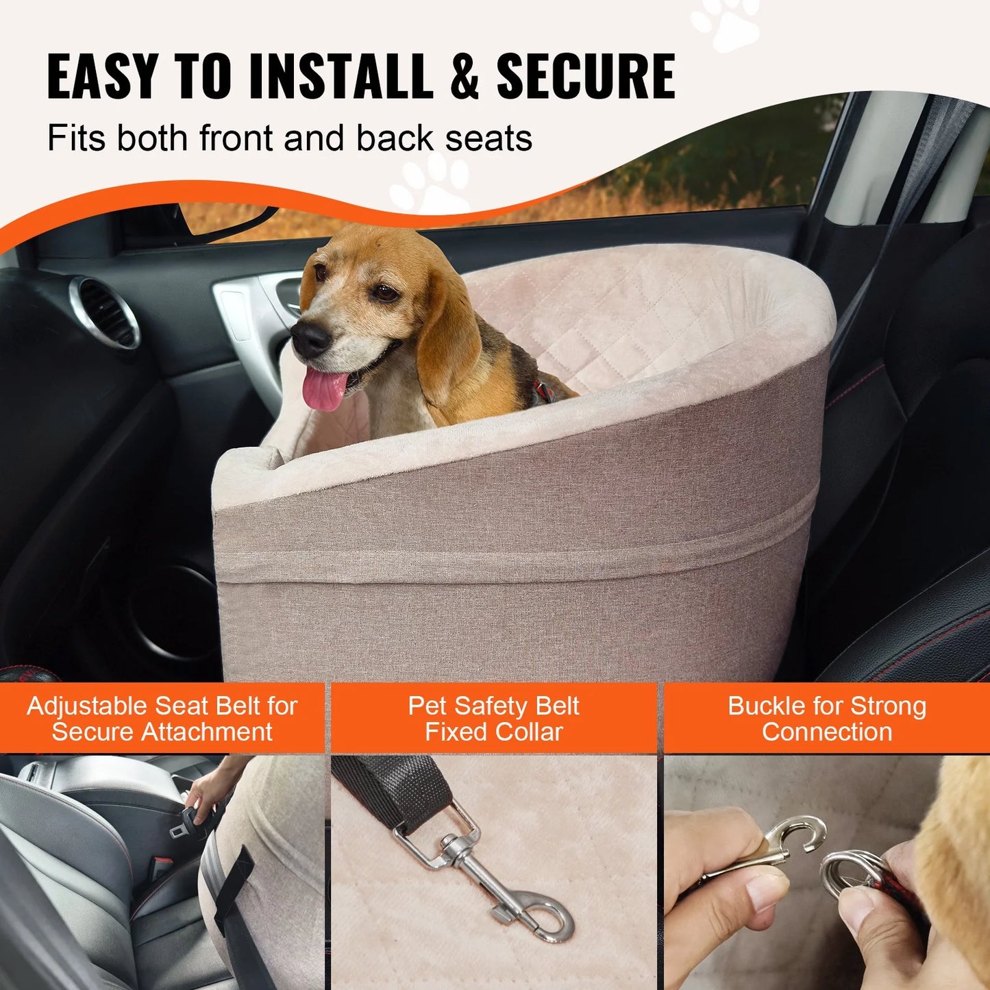 Tailored Travels - Dog Booster Car Seat Pet Car Seat for Small Medium Dog up to 55 Lbs Brown
