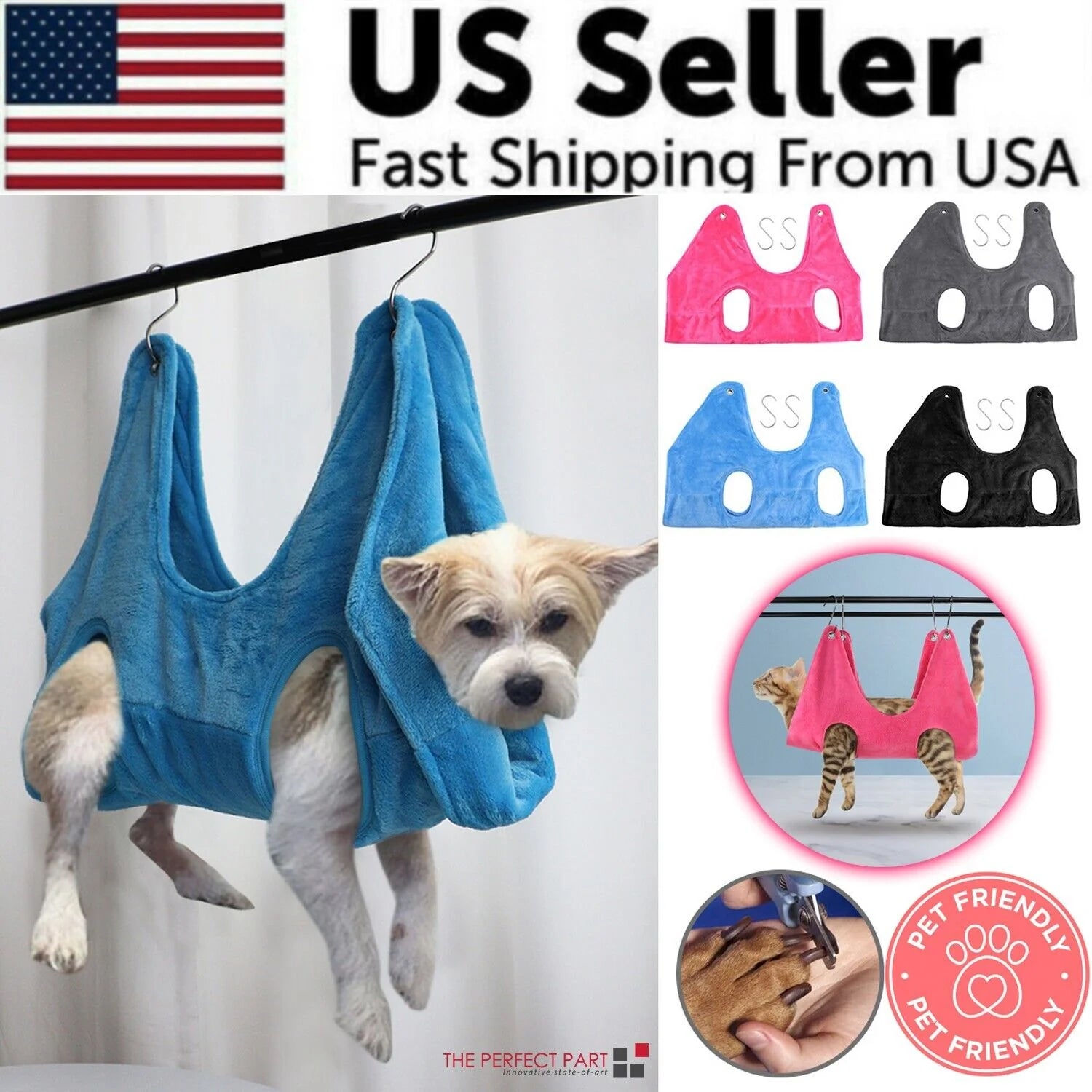  TrimHelper Pro - Pet Dog Cat Grooming Hanging Hammock Harness Breathable Groom Helper US
